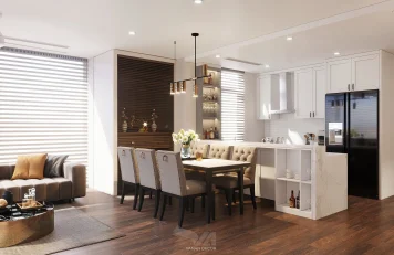 Phòng bếp The Nine Phạm Văn Đồng Thiết kế nội thất đẹp hiện đại sang trọng của căn hộ chung cư The Nine Phạm Văn Đồng