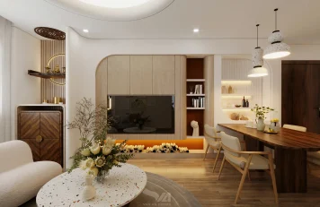 Phòng khách chung cư ở Nghĩa Đô Thiết kế nội thất đẹp – Chung cư 2 phòng ngủ Nghĩa Đô