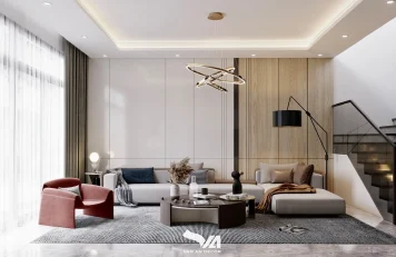 Phòng khách nhà phố Hòa Bình Thiết kế nội thất đẹp – Nhà phố phong cách hiện đại, sang trọng ở thành phố Hòa Bình