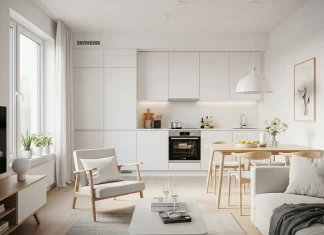 Xu hướng thiết kế nội thất đẹp 2025 – Những điểm nhấn không thể bỏ qua Không gian khách – bếp liên thông tạo sự liền mạch và tối ưu diện tích