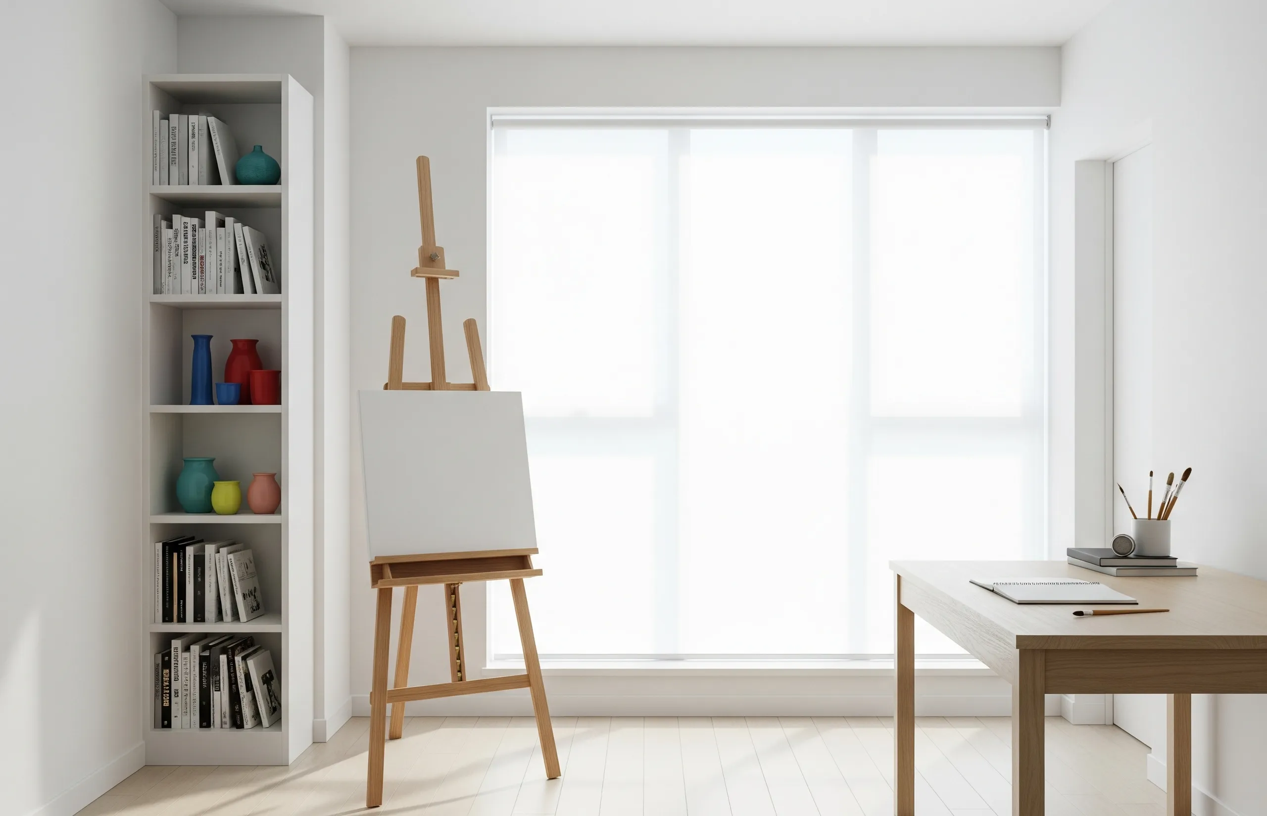 Phòng nghệ thuật phong cách Scandinavian với gỗ tự nhiên và ánh sáng chan hòa