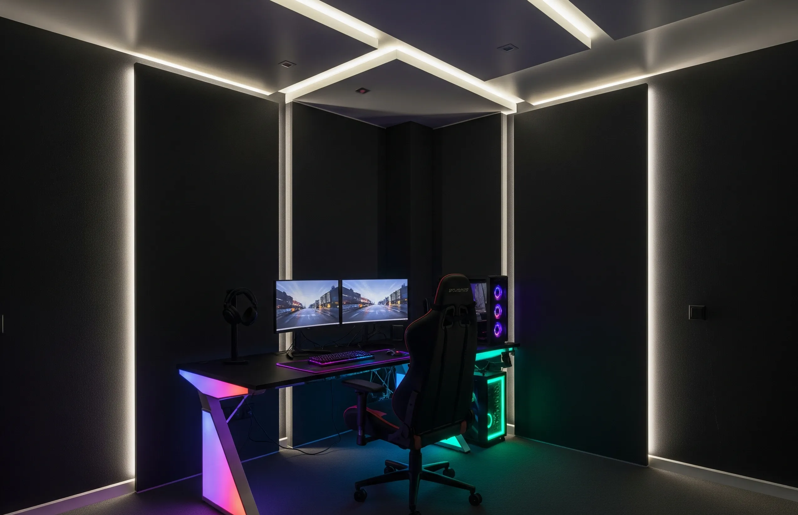 Bố trí nội thất đẹp cho phòng game với ghế gaming và bàn hiện đại