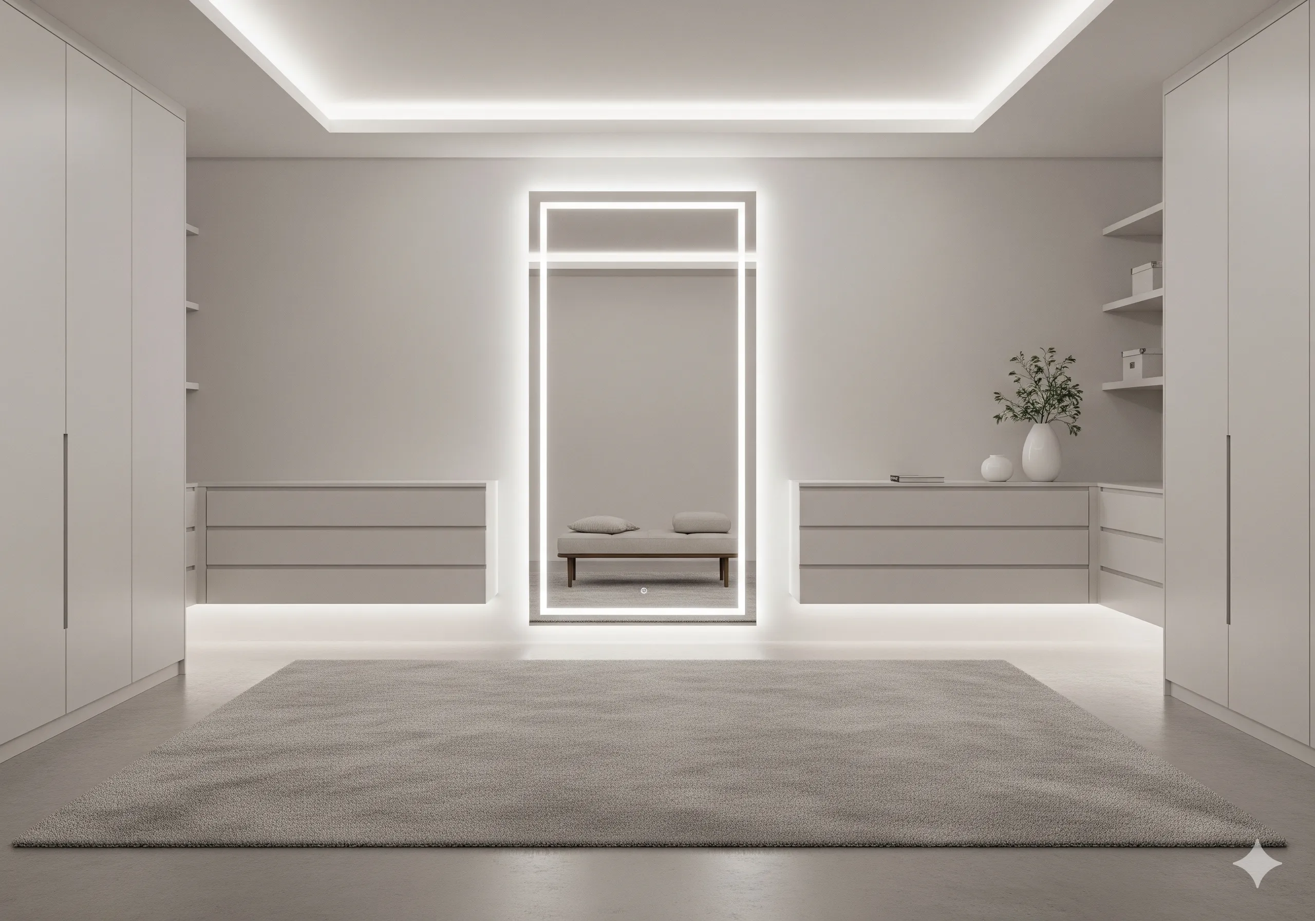 Phòng thử đồ tại gia với ánh sáng LED trắng dịu giúp phản chiếu màu sắc chân thực