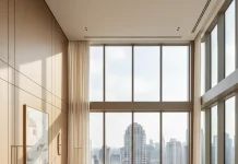 Thiết kế nội thất penthouse – Tinh hoa của đẳng cấp sống thượng lưu Phòng ngủ penthouse phong cách hiện đại với cửa sổ lớn và tầm nhìn ra thành phố