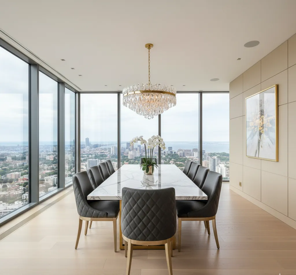 Phòng ăn penthouse mang phong cách Modern Luxury đầy ấn tượng.