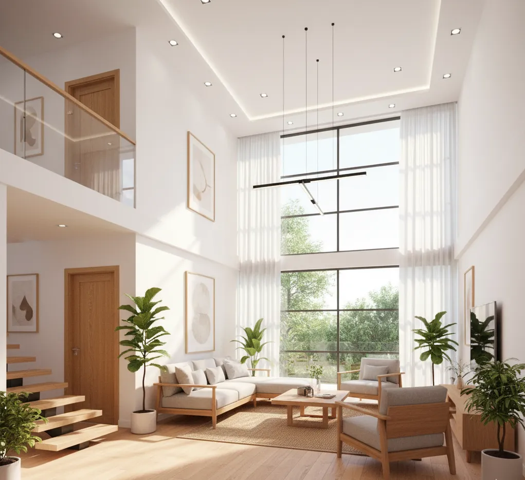 Thiết kế nội thất duplex sử dụng ánh sáng tự nhiên và nhân tạo hài hòa.