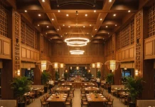 Thiết kế nội thất nhà hàng – Không gian ấn tượng giữ chân khách hàng Thiết kế nội thất nhà hàng sang trọng với ánh sáng ấm và vật liệu gỗ tự nhiên