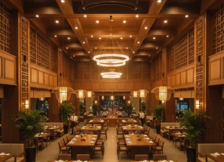 Thiết kế nội thất nhà hàng – Không gian ấn tượng giữ chân khách hàng Thiết kế nội thất nhà hàng sang trọng với ánh sáng ấm và vật liệu gỗ tự nhiên