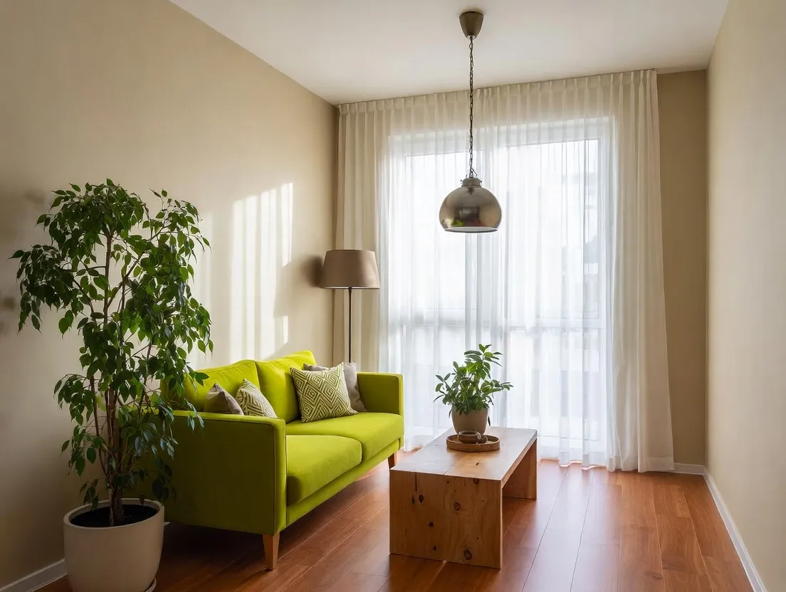 Thiết kế nội thất phòng khách xanh mát với cây xanh mùa xuân